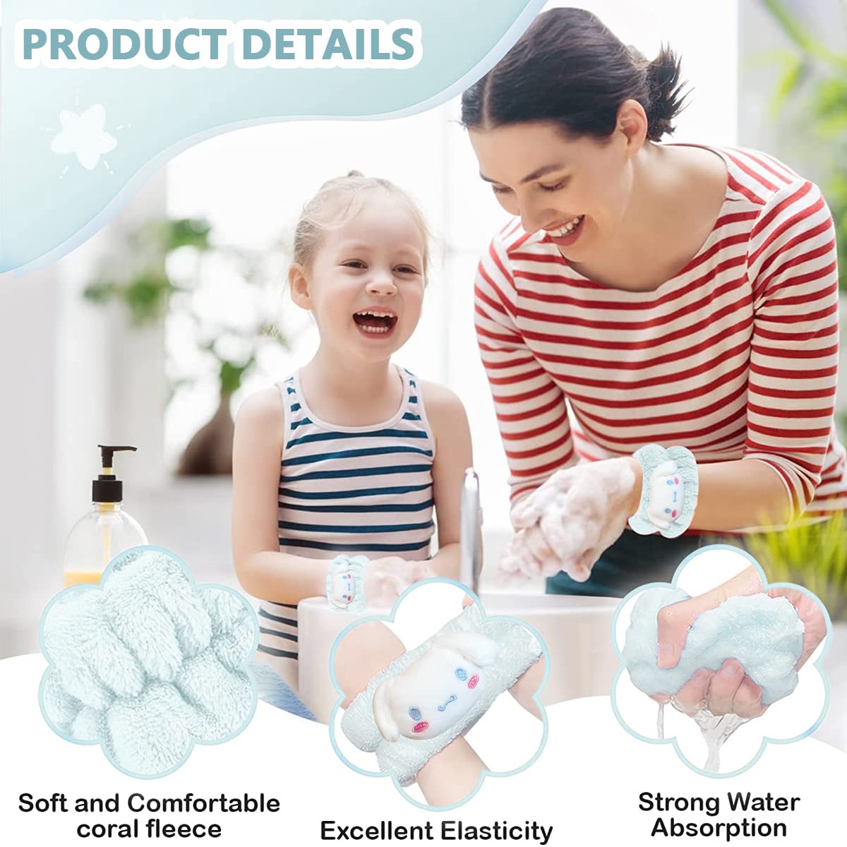 MAYCREATE Spa Face Wash Wrist Band, Cute Cartoon Microfiber Wristband for Women Girls, Water Absorbent Sweat Bands Wrist Towel for Face Washing, Prevent Liquid from Spilling Down Arms (1 Pair) MAYCREATE Spa Face Wash Wrist Band, Cute Cartoon Microfiber Wristband for Women Girls, Water Absorbent Sweat Bands Wrist Towel for Face Washing, Prevent Liquid from Spilling Down Arms (1 Pair)